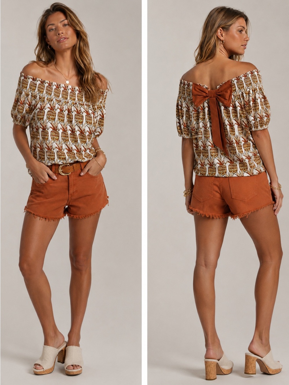 Anthropologie Porridge Off-Shoulder Pineapple Print Top. Size Small